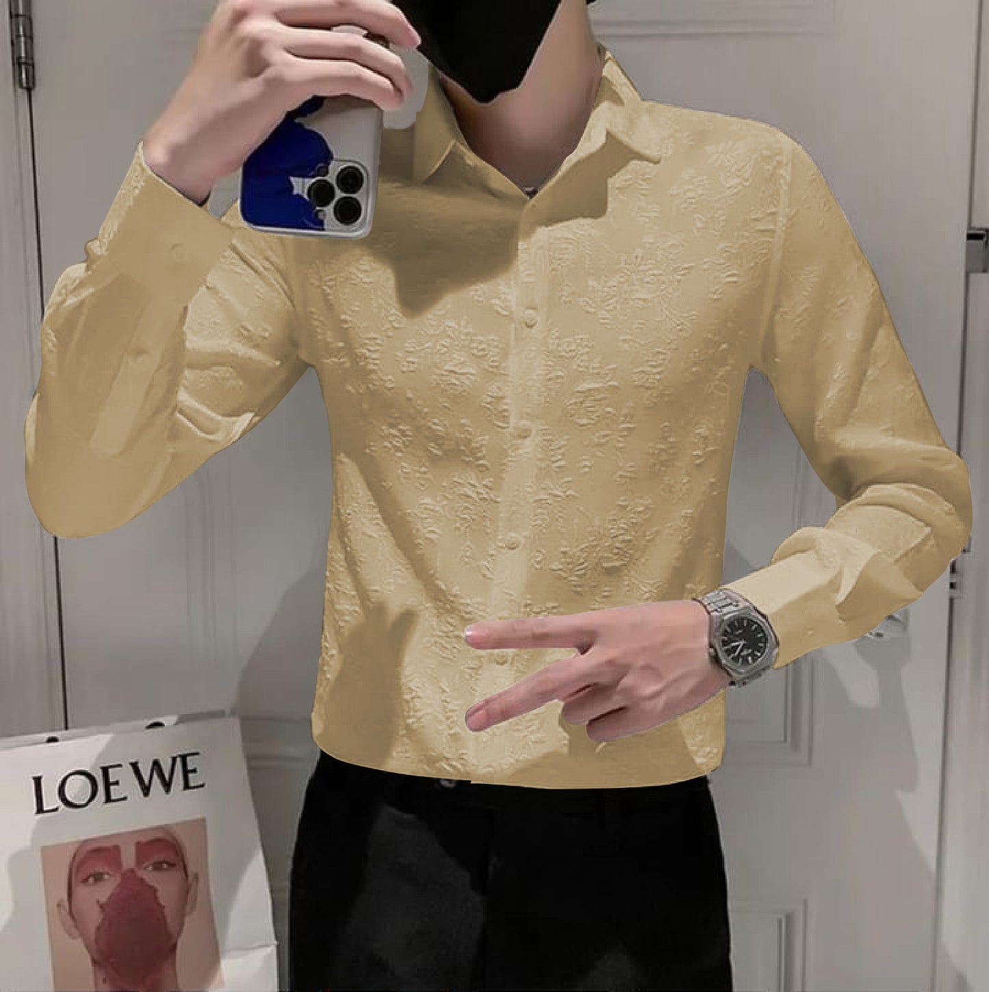 Yellow Flower Textured Shirt