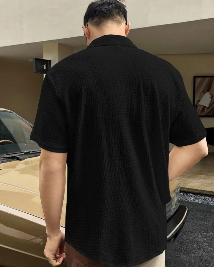 Black Seersucker Half Sleeve Shirt