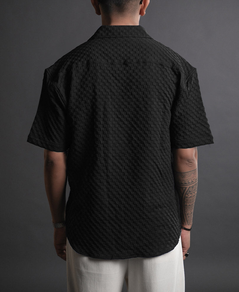 Outstanding Black Seersucker Half Sleeve Shirt