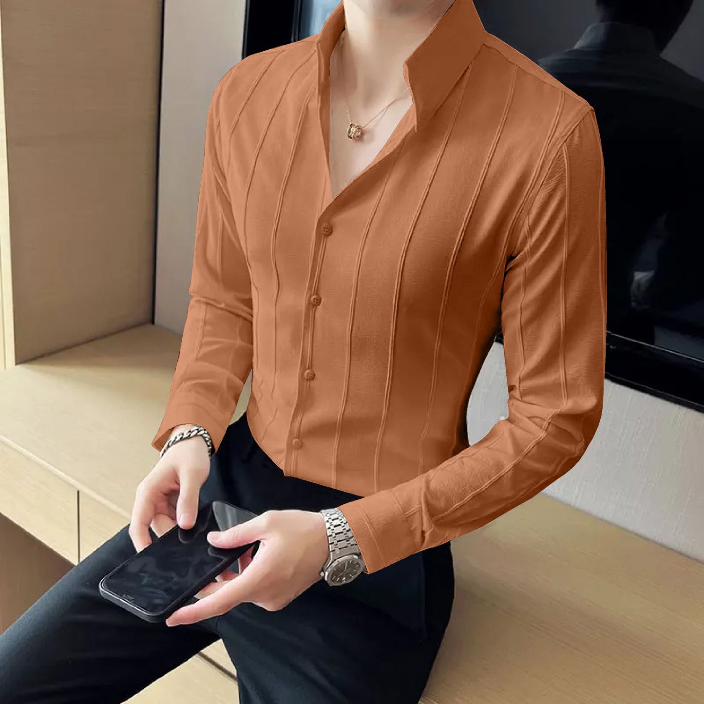 Smashing Brown Striped Premium Shirt