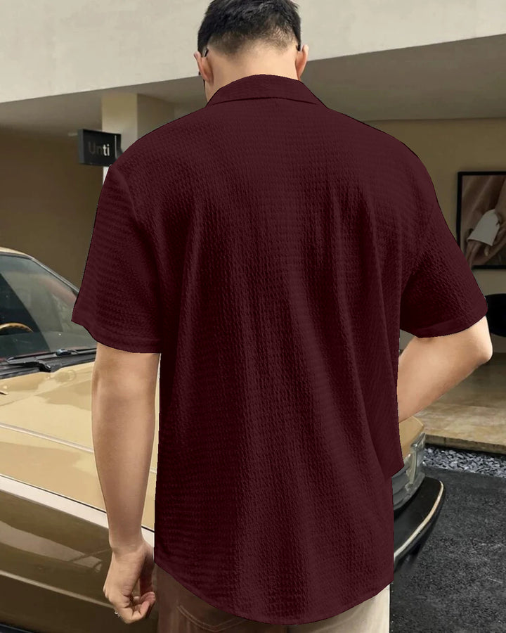 Burnt Maroon Seersucker Half Sleeve Shirt