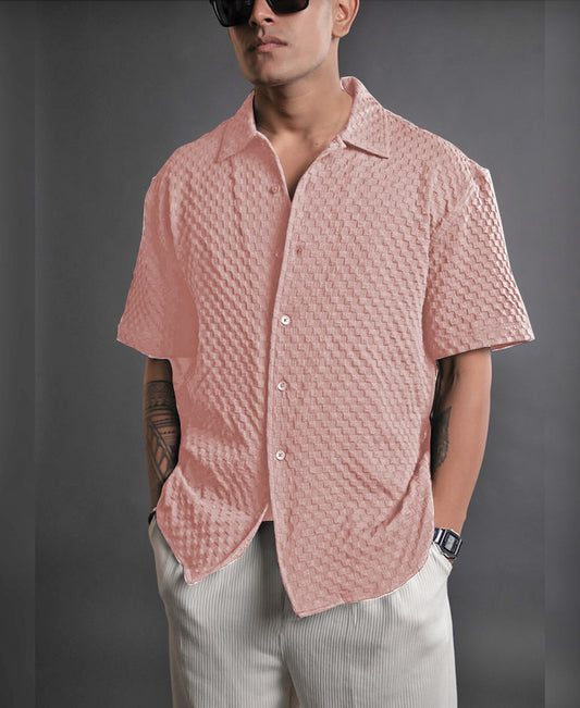 Outstanding Pink  Seersucker Half Sleeve Shirt