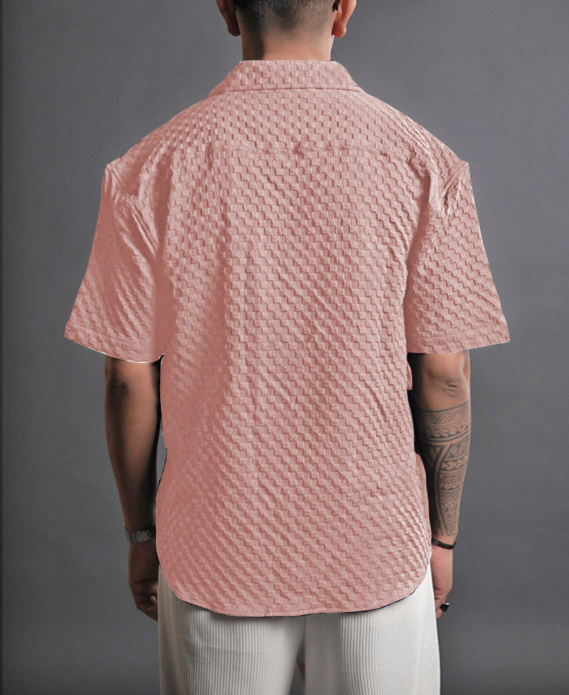 Outstanding Pink  Seersucker Half Sleeve Shirt