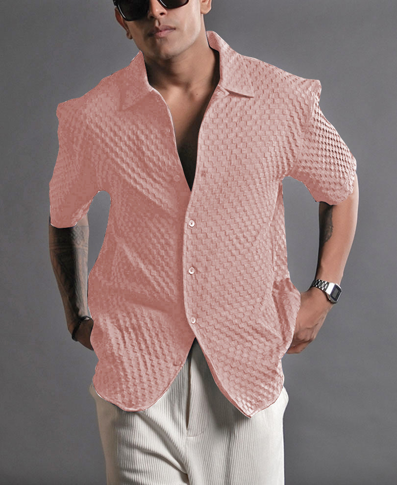 Outstanding Pink  Seersucker Half Sleeve Shirt