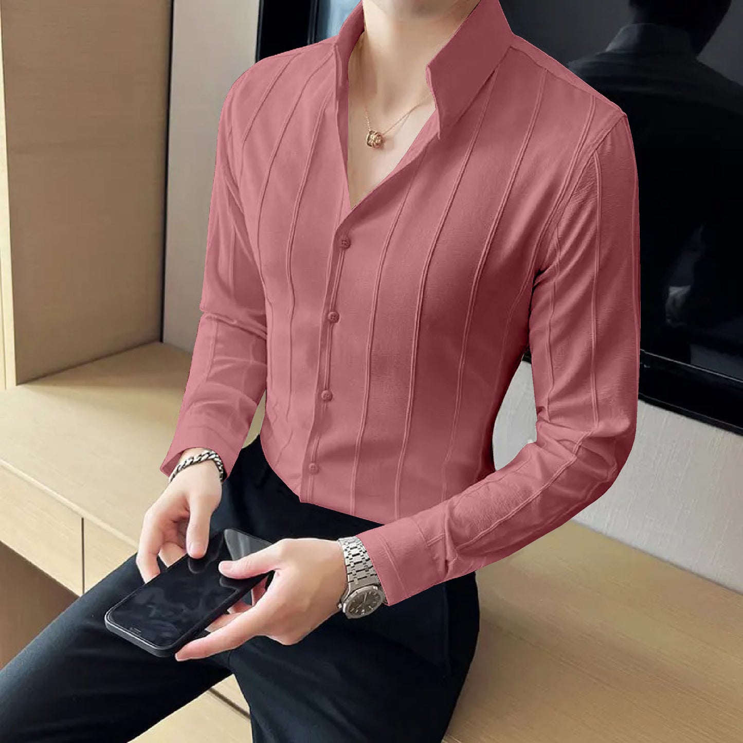 Murmurous Pink Striped Premium Shirt