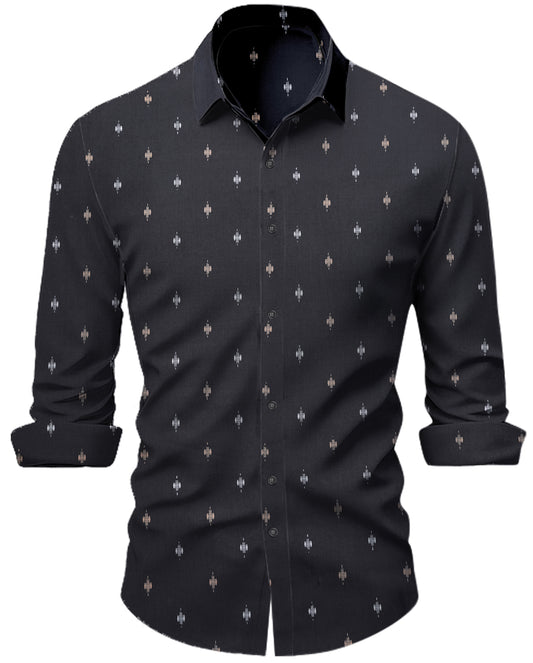 Men Grey Slim Fit Print Full Sleeves Casual Shirt