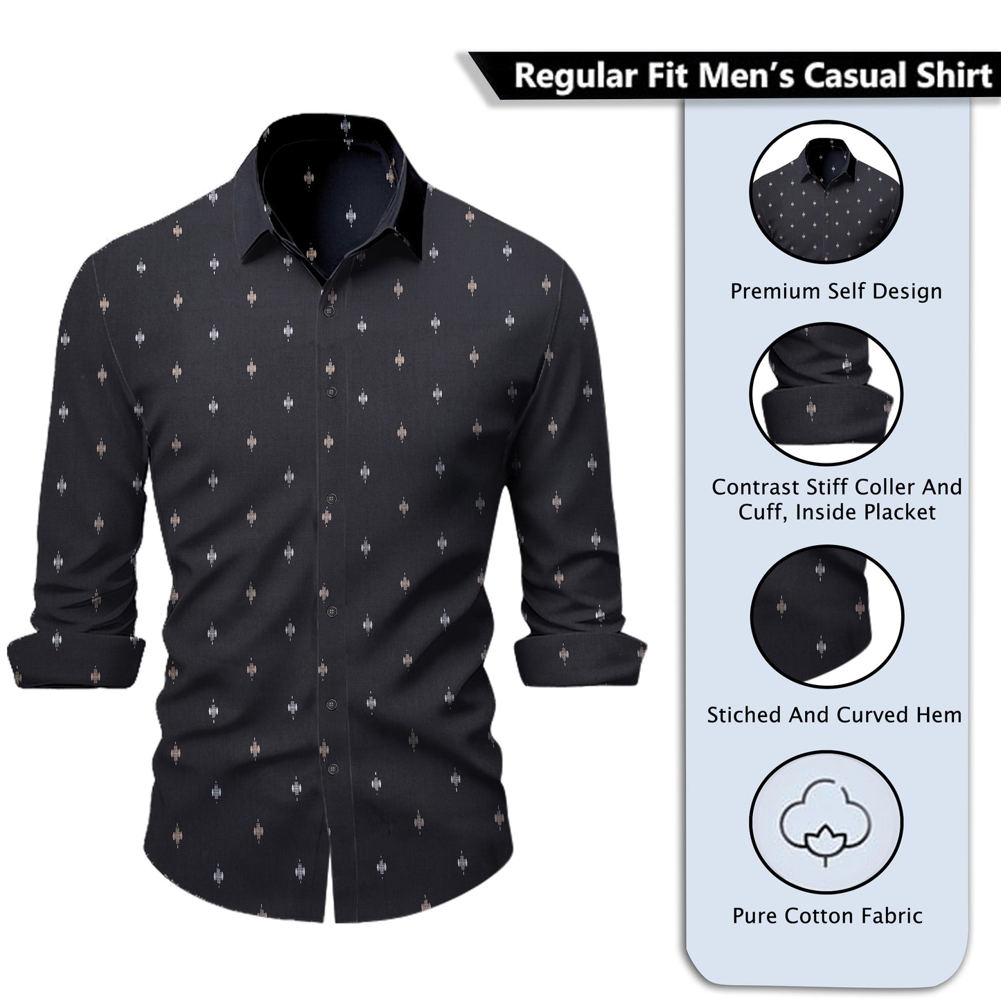 Men Grey Slim Fit Print Full Sleeves Casual Shirt