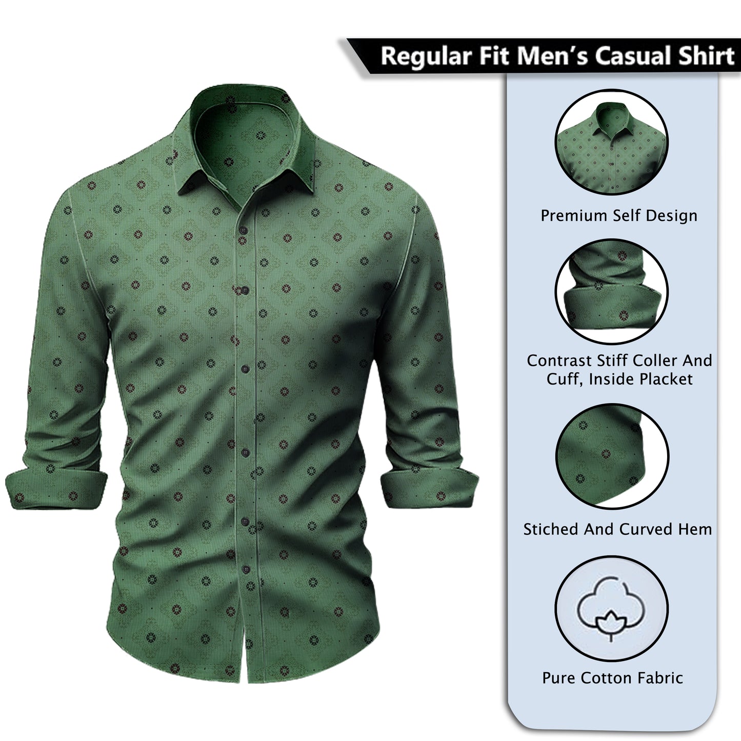 Men's Pista Pure Cotton Regular Fit Full Sleeves Casual Shirt