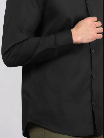 Black - Cotton Solid Shirts For Men