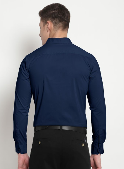 Navy Blue - Cotton Solid Shirts For Men