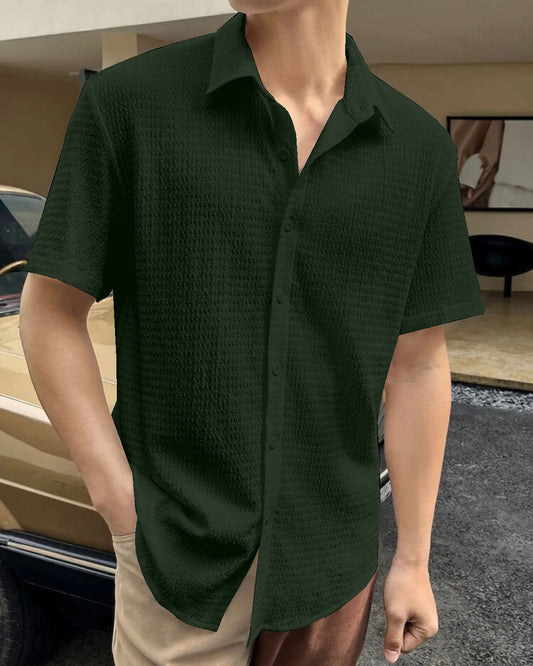 Forest Green Seersucker Half Sleeve Shirt