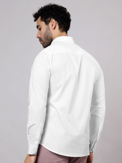 White - Cotton Solid Shirts For Men