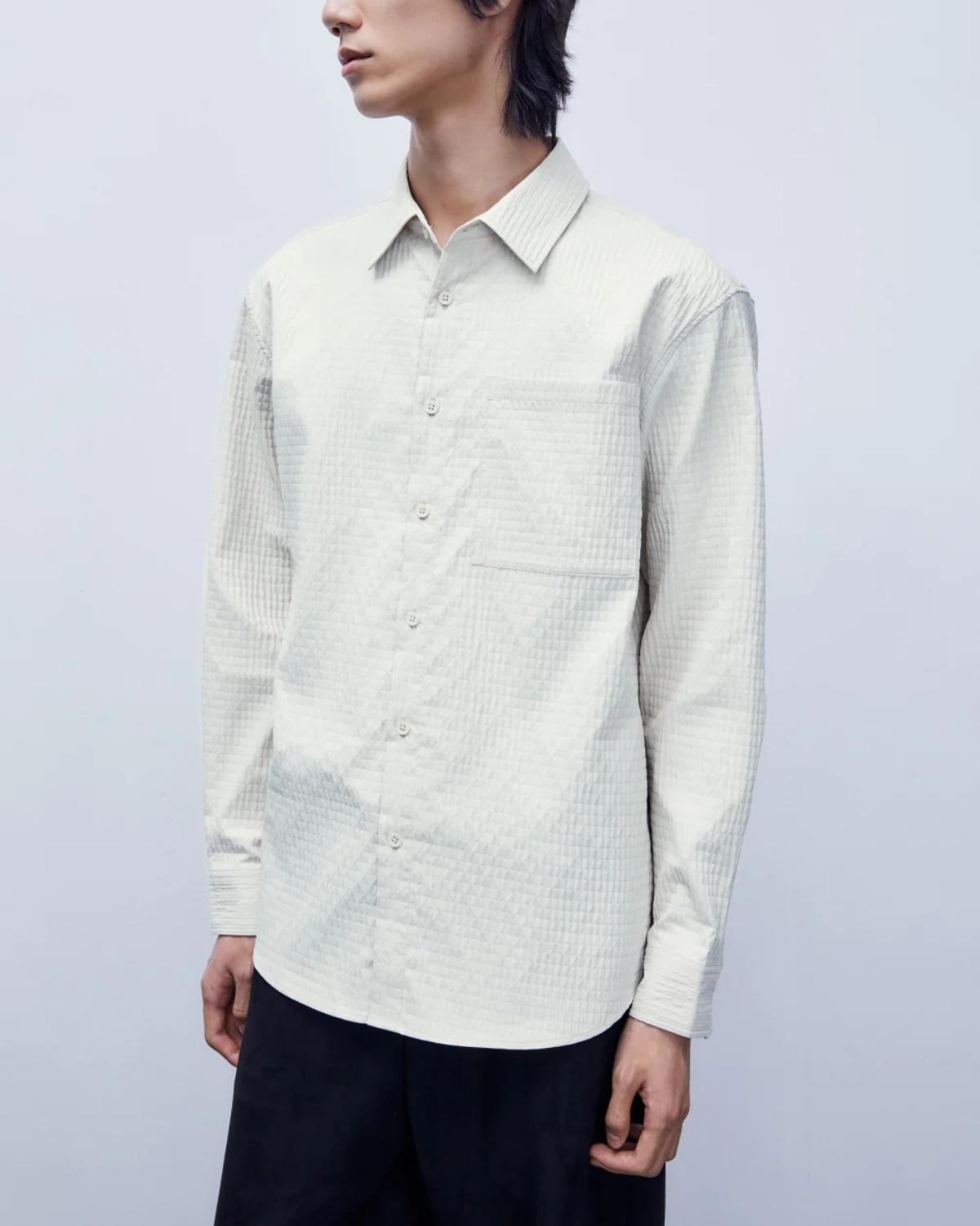 Pearle White Drop Shoulder Waffle Pattern Shirt