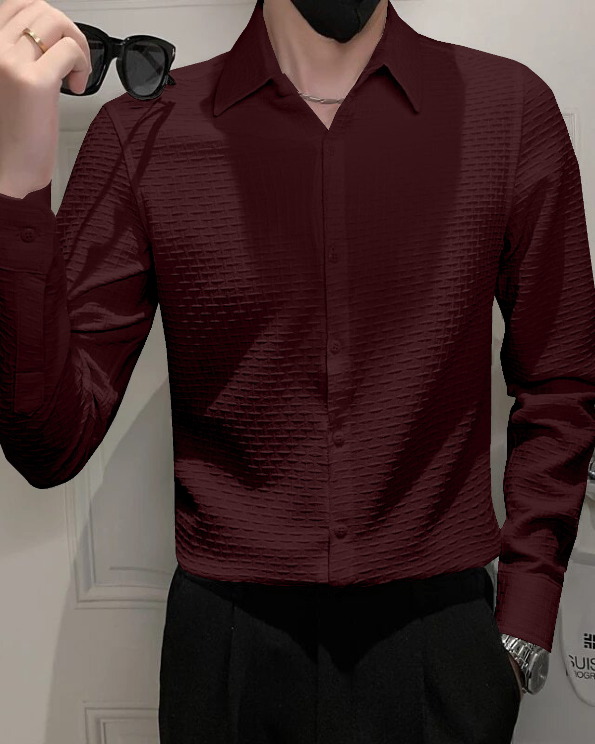 Burnt Maroon Textured Premium Shirt